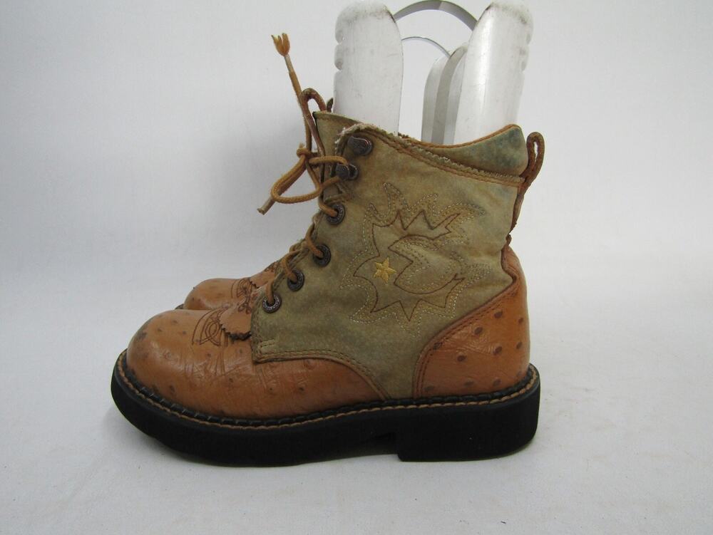 Ariat Youth Little Kids Sz 13.5 Orange Suede Leather Ostrich Print Cowboy Boots